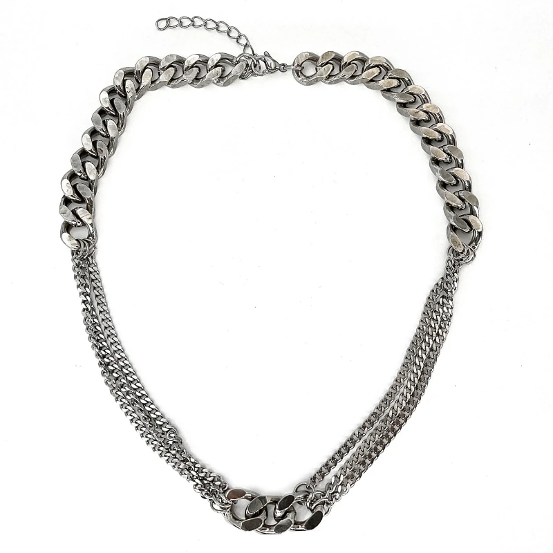 

Sterling silver necklace women's niche light luxury couple splicing silver collarbone chain tide