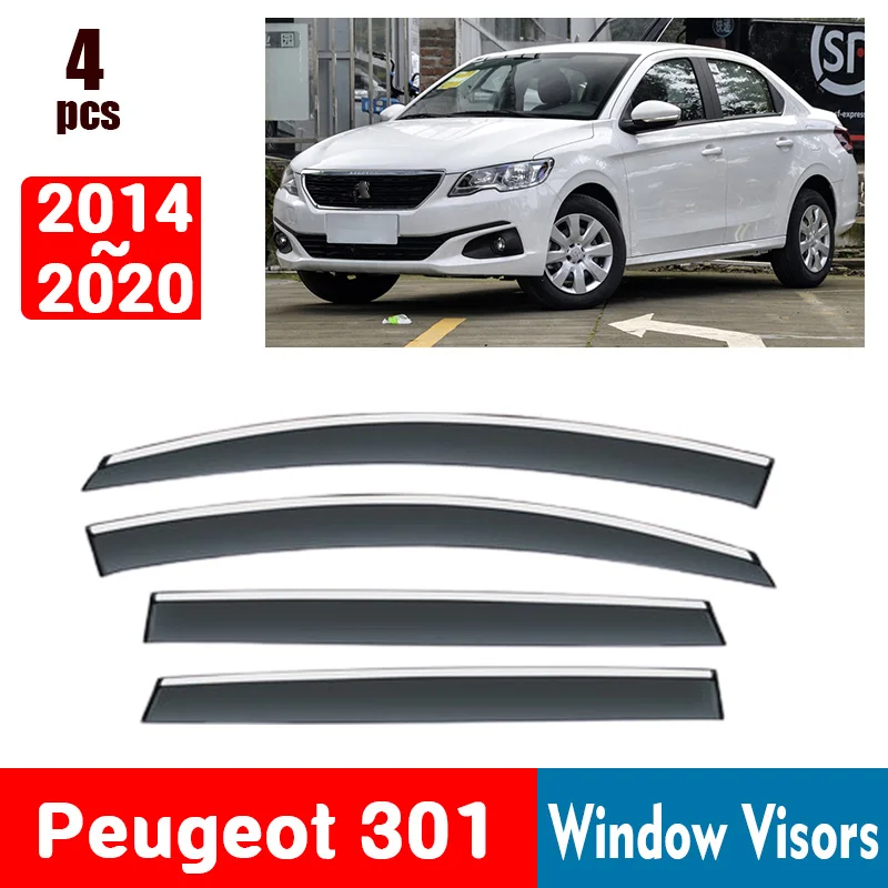 

FOR Peugeot 301 2014-2020 Window Visors Rain Guard Windows Rain Cover Deflector Awning Shield Vent Guard Shade Cover Trim