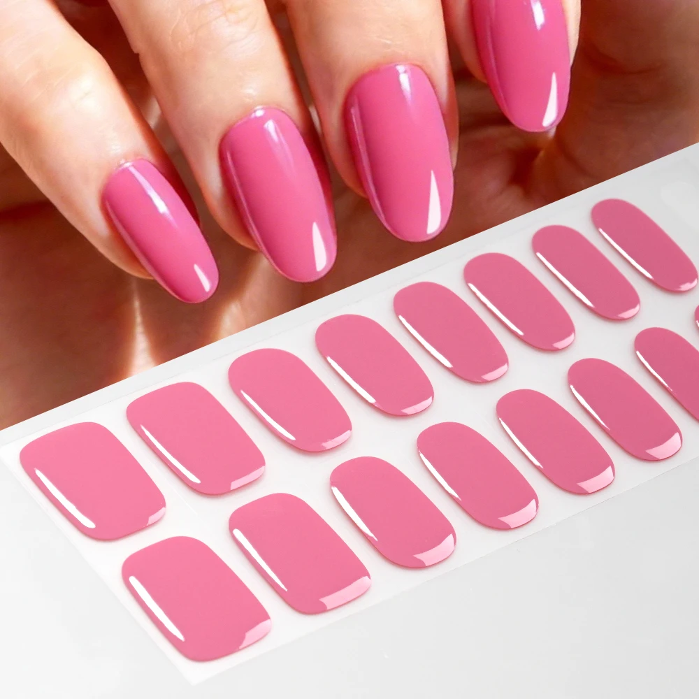 16 Tips Pure Semi-Cured Gel Nail Stickers Adhesive Waterproof Nail Gel Wraps Set For UV Lamp Need Full Cover Gel Manicure Decal