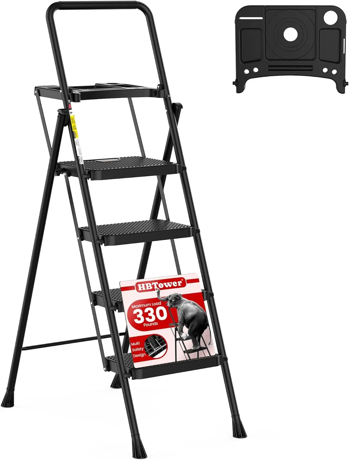 

Step Ladder, Folding Step Stool with Wide Anti-Slip Pedal, Sturdy Steel Ladder, Convenient Handrail, Lightweight, Portable