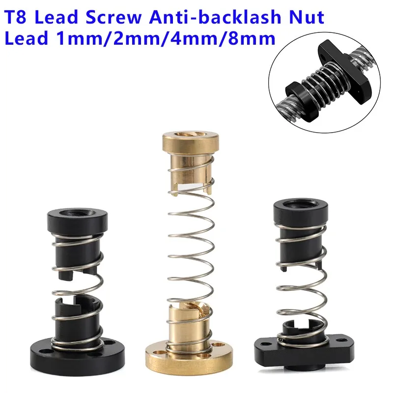 T8 Lead Screw Anti-backlash Nut Brass/POM Spring Nut Elimination Gap Lead 1mm 2mm 4mm 8mm for CNC 3D Printer Parts Ender 3 CR10