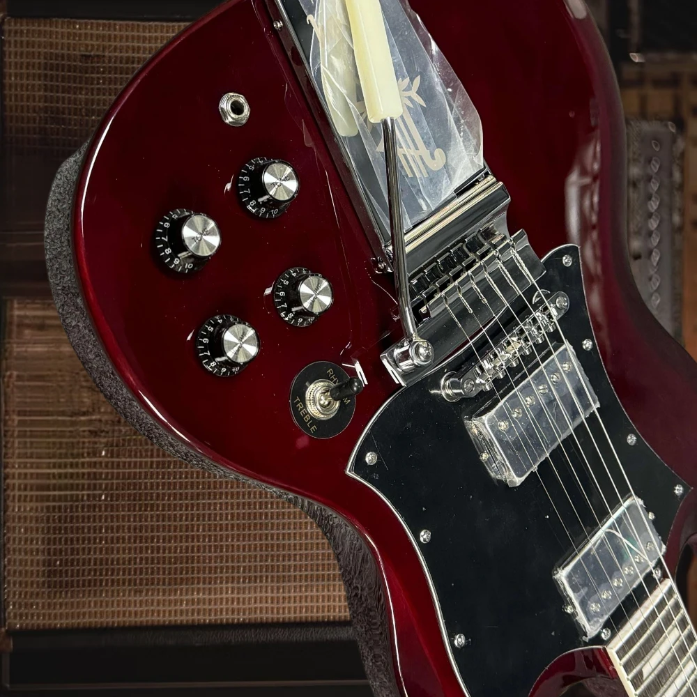 شحن مجاني جيتار كهربائي SGS باللون الأحمر الداكن موالف Tuilp HH بيك اب أجهزة كروم 6 أوتار نغمة نظيفة وشفافة