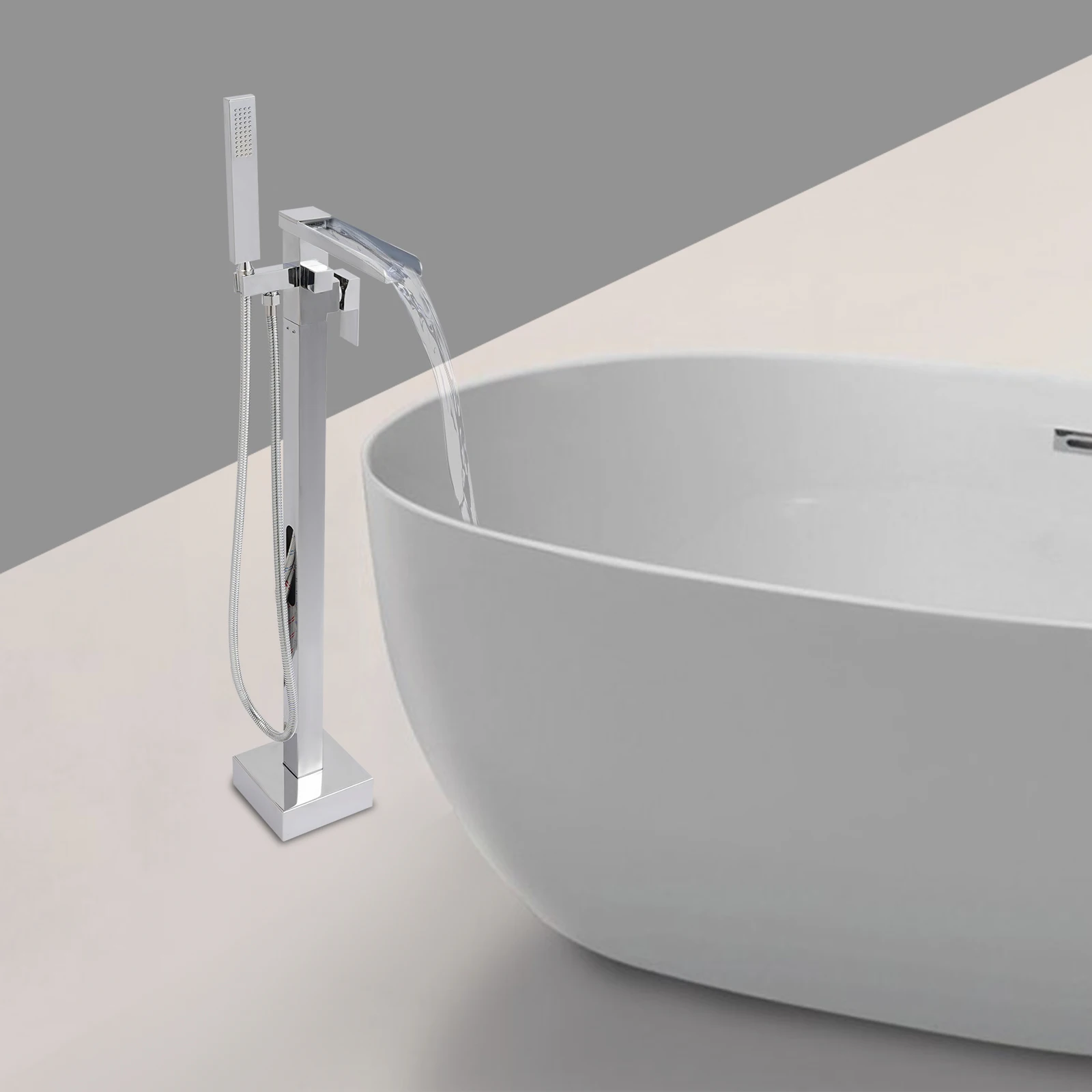 

Silver Freestanding Bath Tap Modern Tap with Hand Shower Bath Tap with 1 Hose for Bathrooms High-End Hotels Spa Centers Gym