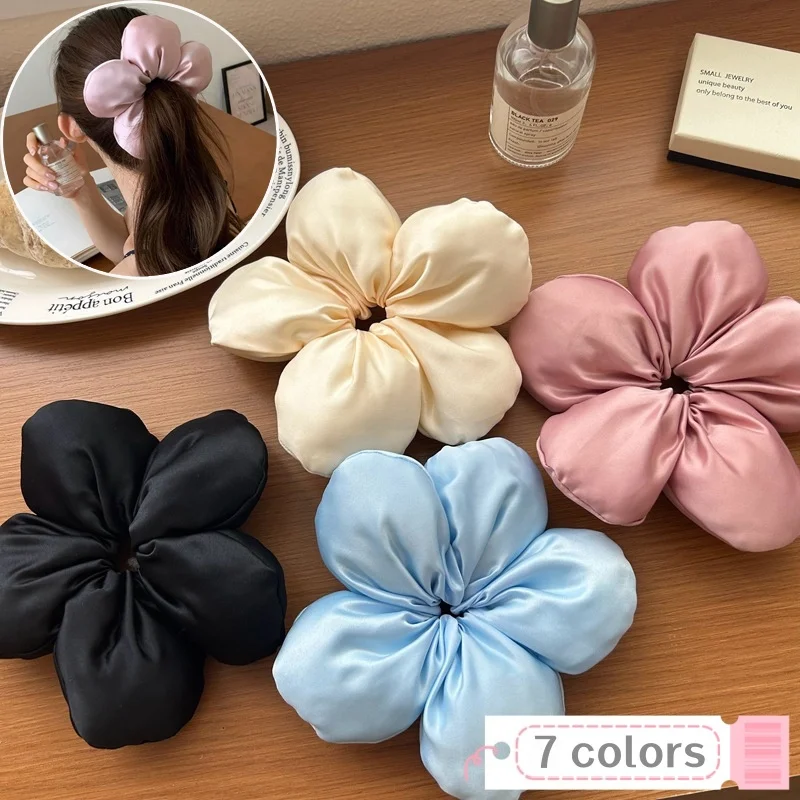 Novas Faixas de Cabelo Elásticas Florais Coreanas de Esponja, Tamanho Grande, Laços de Cabelo com Flores Doces, Presilhas Femininas, Acessórios de Cab