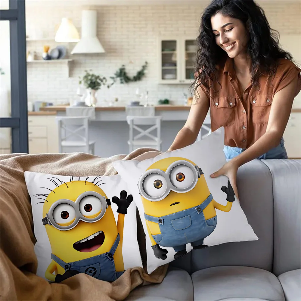 M-minions fundas de almohada de dibujos animados para sofá, funda de cojín decorativa para el hogar, Impresión de doble cara, felpa corta, Linda