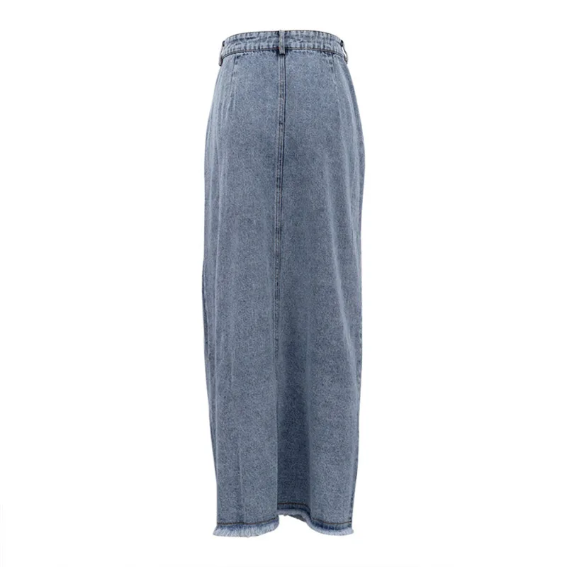 ALPHALMODA 2025, Autumn, Women New Fashion, Denim Skirt, High-waisted, Slit, Retro, Trendy Style, Sexy Skirt