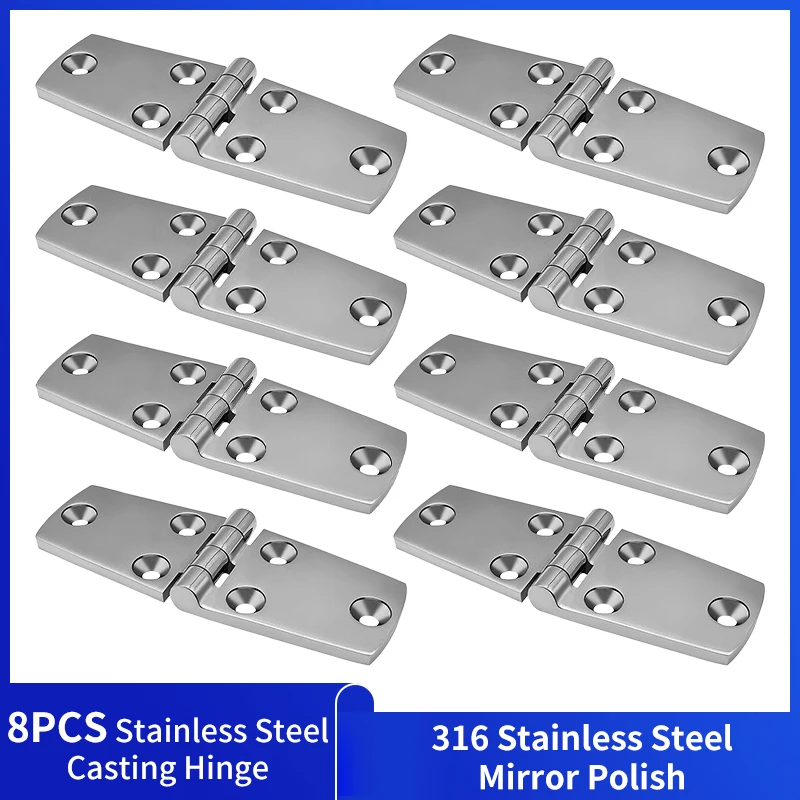 

8PCS Stainless Steel Cast Door Strap Hinge with 6 Holes Mirror Polishing Marine Hinges Boat Hardware Parts Hinges-38X102MM
