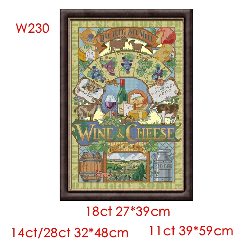 Cross Stitch Kit Wine & Cheese Coffee & Tea 28ct 18ct 14ct 11ct Precision Printed Cloth DIY Hand Embroidery Material Kit