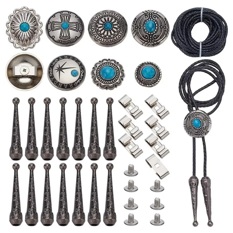 

AEA6-Tie Accessory Kit, Tie Replacement Kit Tie Buckle Accessories Tie Slide Buckle And 7 Pieces Alloy Turquoise Buttons