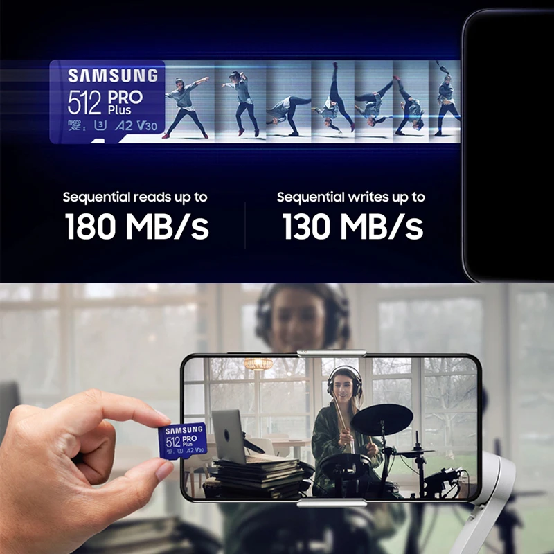 Карта памяти SAMSUNG PROPlus microSDXC 128 ГБ 256 ГБ 512 ГБ TF-карты U3 A2 V30 4K UHS-I для телефона/камеры/экшн-камеры/дрона