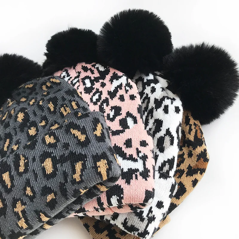 Adult Fashion Warmth Thickening Tide Leopard Print 2020 New Big Hair Ball Hedging Personality Korean Autumn and Winter Hat