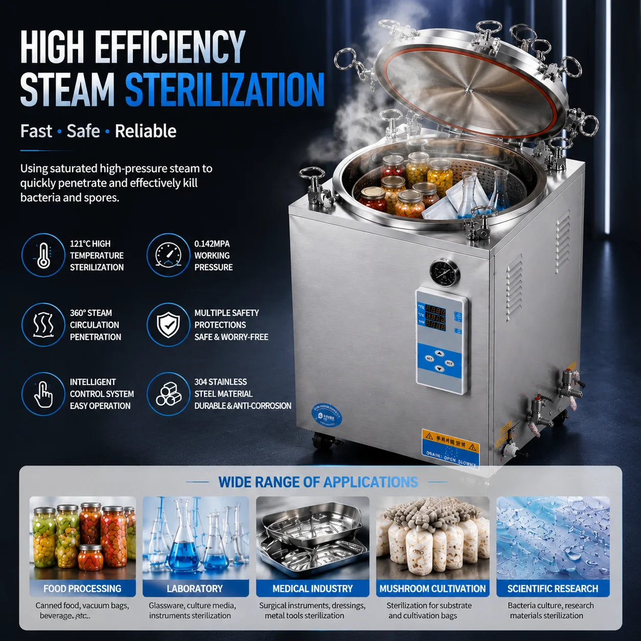 Mushroom Substrate Bag Sterilization Machine High Pressure Vertical Steam Autoclave Unit