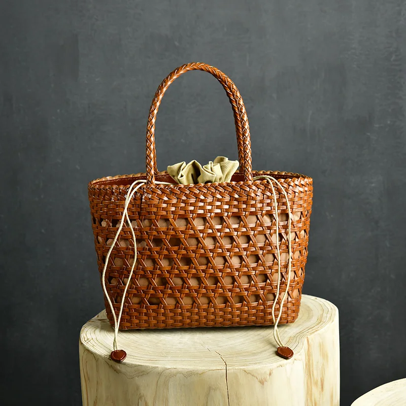 Handmade 2023 New Hand-Woven Basket Women's Ancient Hollow Handbag Ethnic Style Women Bag