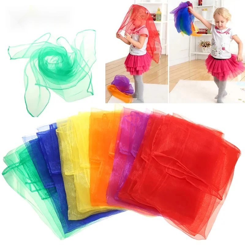 6pcs Practical colorful chiffon small silk shoe versatile performance dance new square candy color versatile Towel DIY girl toy