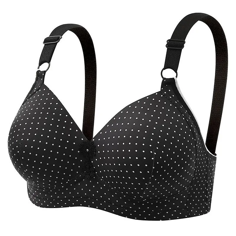 Bedruckter Polka-Dot-BH für Damen, Drahtloser Übergrößen-BH, Leichter Atmungsaktiver Mädchen-BH mit Dreireihigem Verschluss für Mütter Mittleren Alters