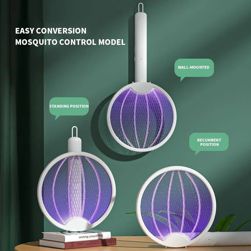 Foldable Electric Mosquito Killer Fly Swatter Trap USB Rechargeable Mosquito Racket Insect Killer with UV Light Bug Zapper 3000V