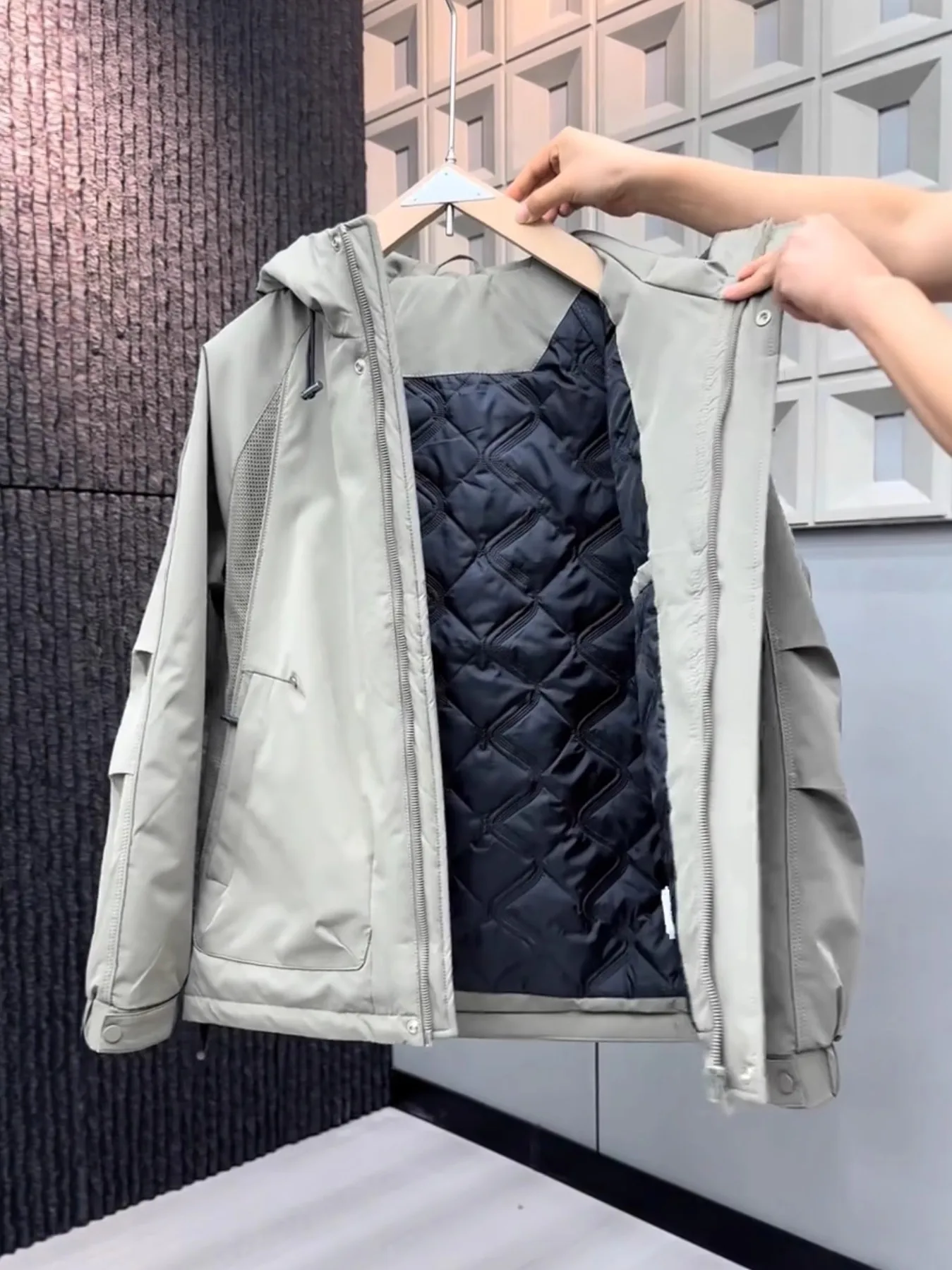 

Осень-зима Thiened теплая уличная мужская рабочая одежда дэт с капюшоном в стиле пэчворк хлопок полиэфирное волокно модное универсальное пальто