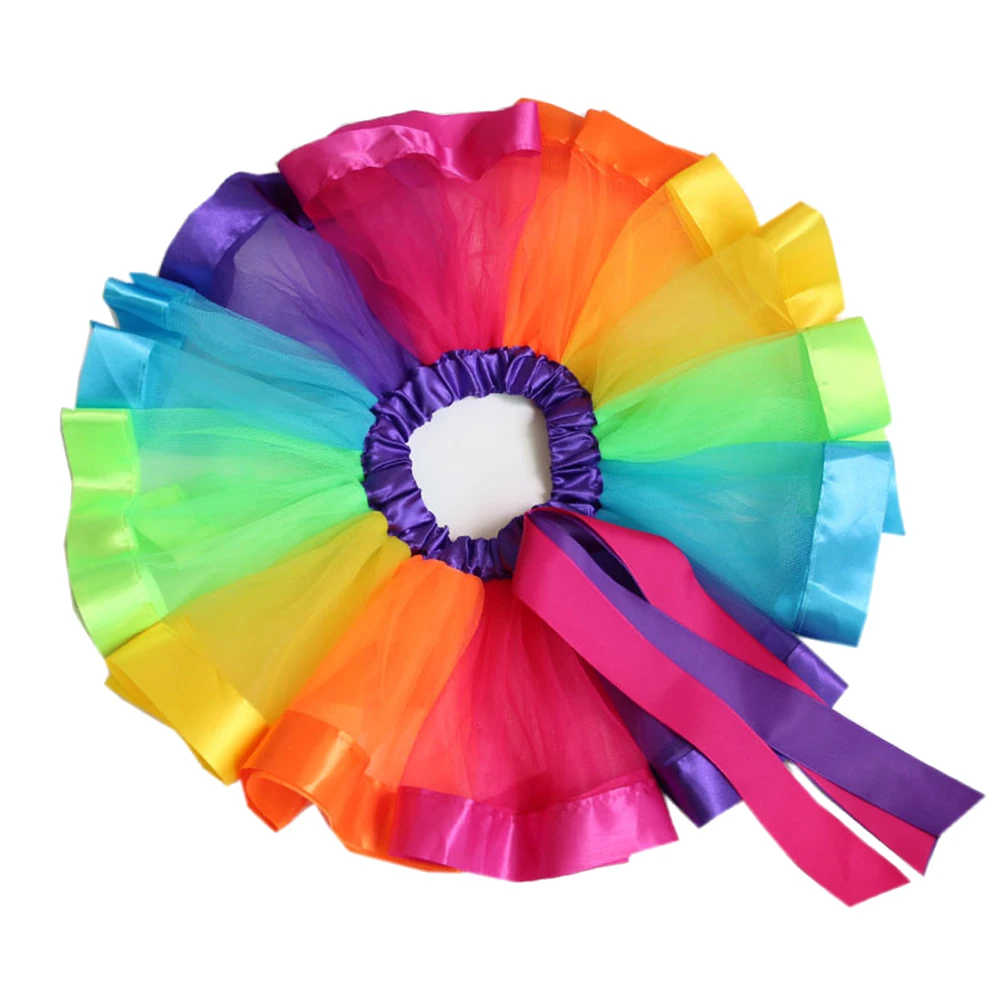 

Rainbows Tutu Skirt for Girls Colorful Mesh Dance Skirts Layered Tulle Ballet Baby Dress Photography Costume Party