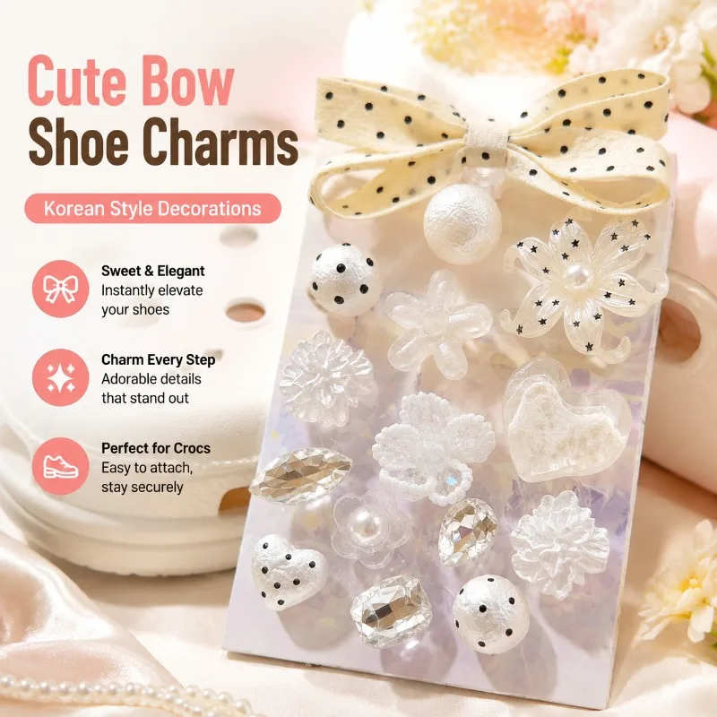 Soft Polka Dot Bow Croc Shoe Charms Korean Cream White Style Detachable Shoe Ornaments Cute Sandal Decor Buttons Fashion DIY