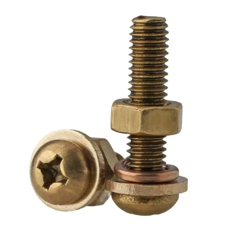 M3M4M5M6 Brass Screw Nut Set Large Full Cross Round Head Head Screw with Flat Bounce Shimorteeth