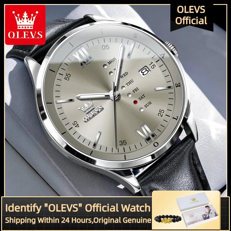 

OLEVS 2931, мужские часы, модные деловые оригинальные водонепроницаемые кожаные ремешки, топ, люксовый бренд, календарь недели, кварцевые мужские часы