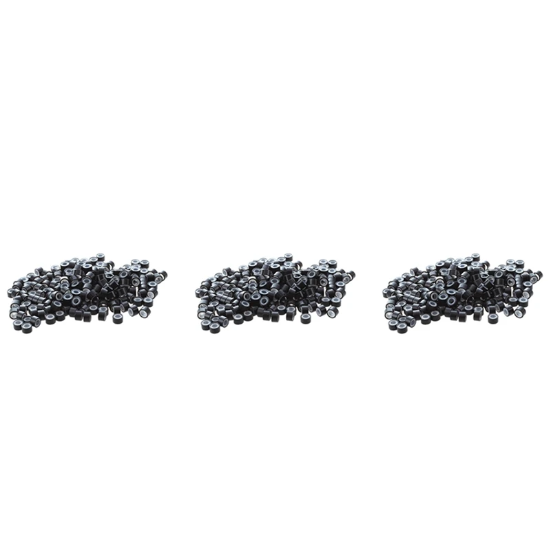 

600 Pcs Black 5Mm Silicone Lined Micro-Ring Links Beads Linkies For I Stick Hair Extension Installation And Feathers