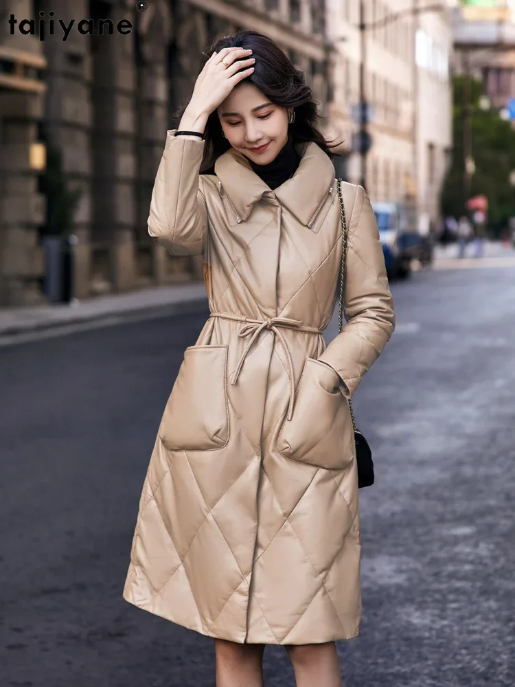 Tajiyane Genuine Sheepskin Leather Down Jacket Women Winter 2023 Mid-length Real Leather Jackets High-end Warm Down Coats Slim