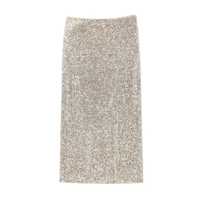 Women's Mid-Length Sequin Wrap Skirt Autumn 2024 Faion Design Versatile Mid-Waist f-Body Midi Skirt for Ladies