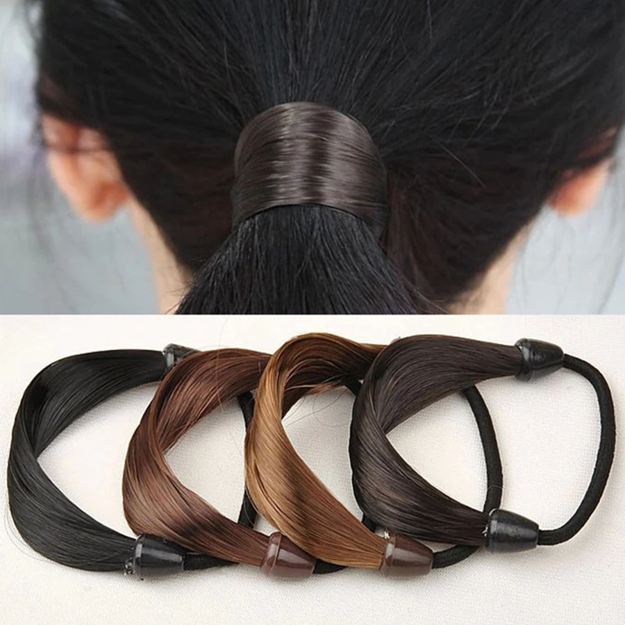 1Pc marrone nero elastico simulazione parrucca anello per capelli capelli lisci cravatta corda coda di cavallo fasce elastiche per capelli accessori