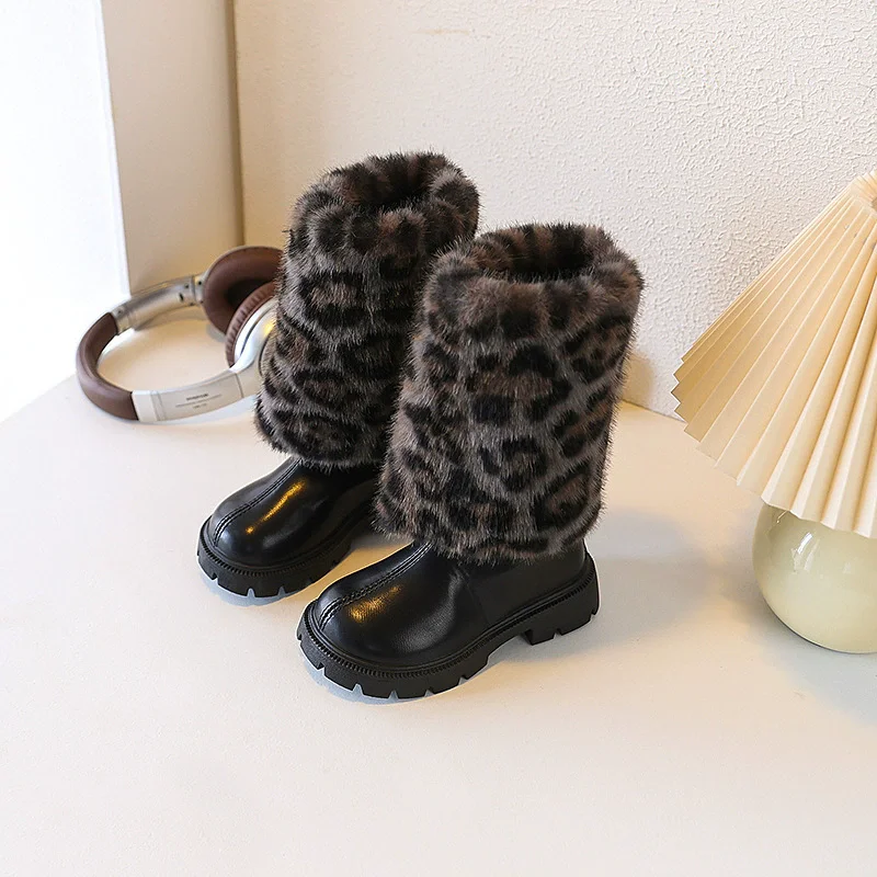 Girls High Boots Children Warm Princess Leather Boots Soft Soled Kids Fashion Long Boots Anti-Slippery All Match 2026 Winter New