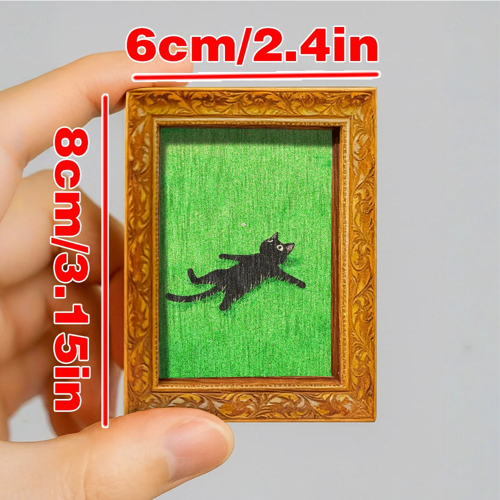 Black Cat Lying on Grass Fridge Magnet, Vintage Wooden Frame Art with Full Magnetic Back for Kitchen Refrigerator & Home Decor - view 3