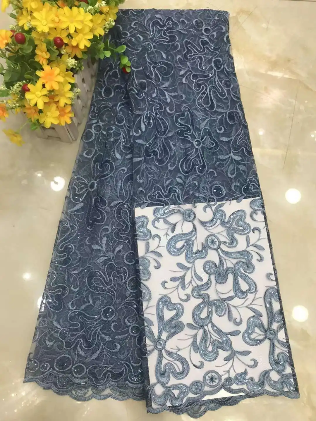 

High Quality Mesh Lace Fabric Sequin Tulle Embroidery Sewing Design Evening Wedding Party Dress Fashion Skirt 5 Yards Wholesale