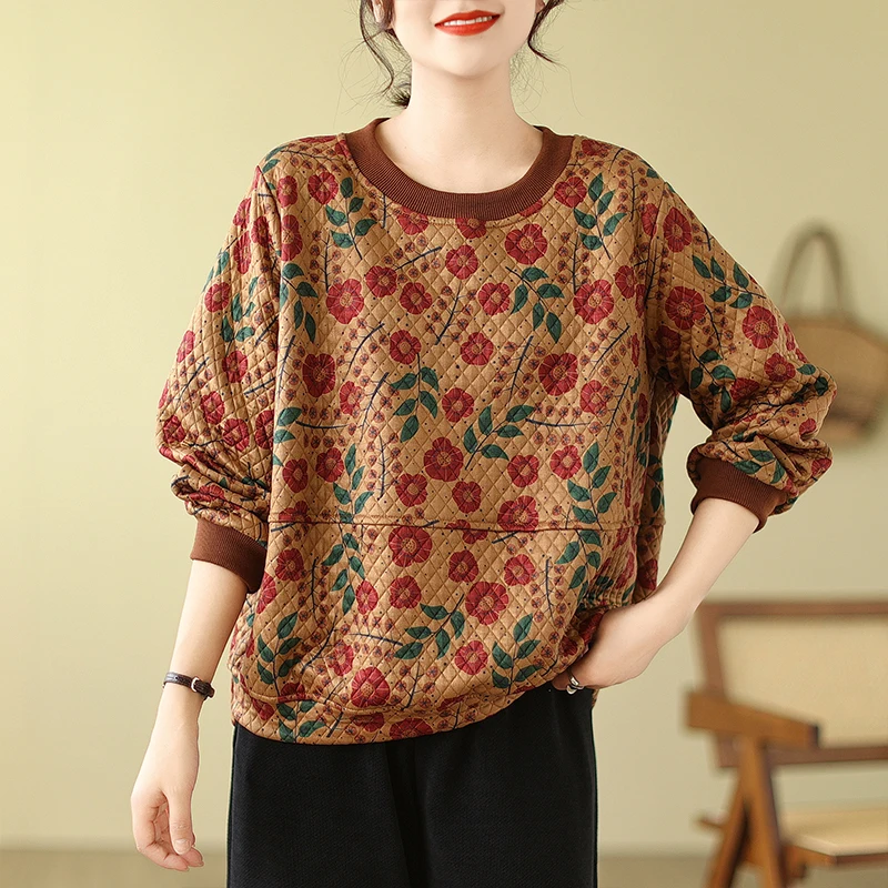 

2023 Winter Pregnant Woman Floral Hoodies Plus Size Long Sleeve O-neck Maternity Sweatshirts Fashion Printing Pregnancy Top Tees