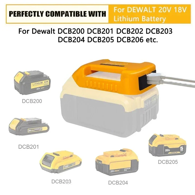 Cargador convertidor USB para DEWALT 14,4 V 18V 20V convertidor de batería de iones de litio DCB090 adaptador de carga de dispositivo USB fuente de alimentación