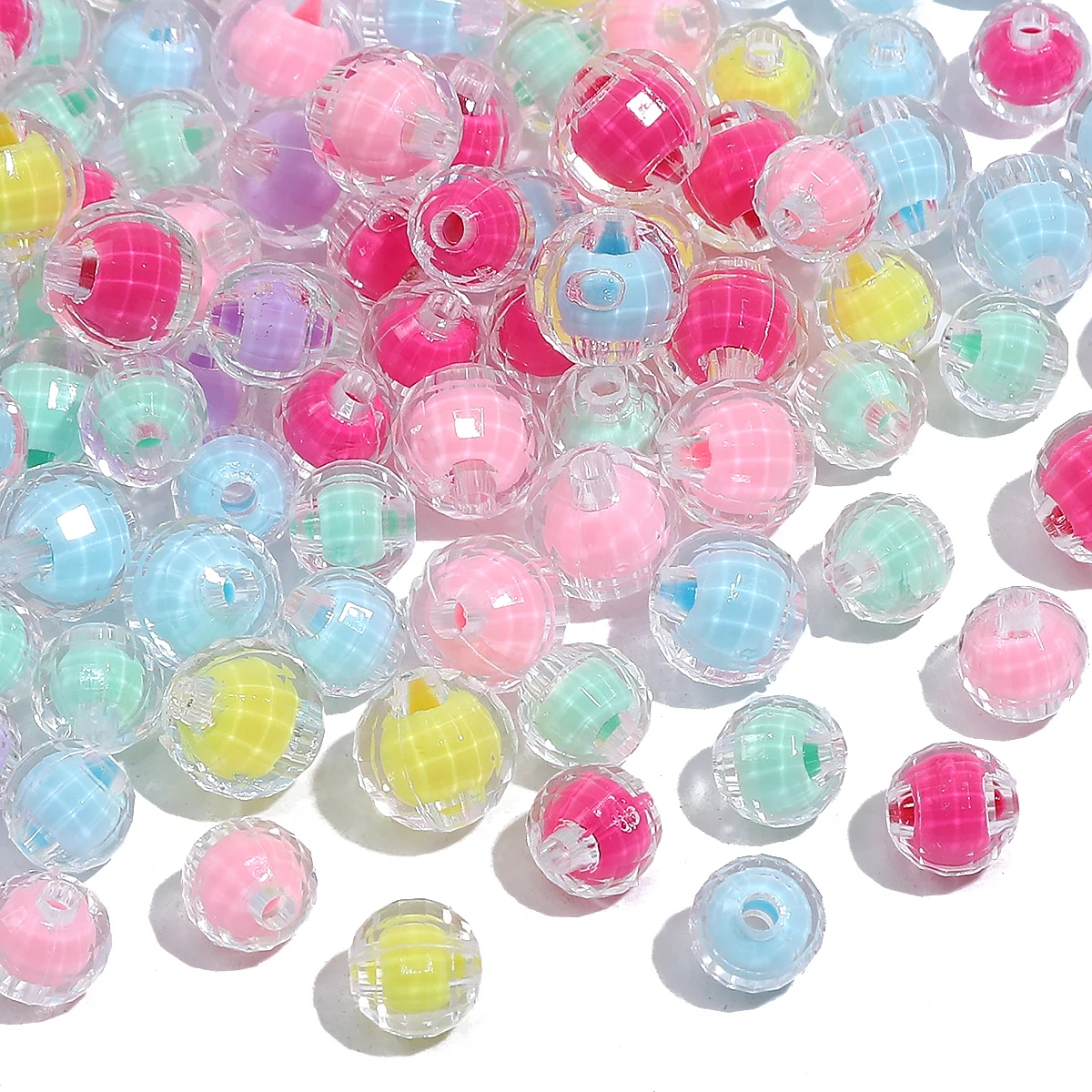 50 stücke 10mm Acryl perlen, geschnittene runde Perlen, lose Perlen, hand gefertigte DIY-Armbänder, Halsketten, Ohrringe, Schmuck accessori