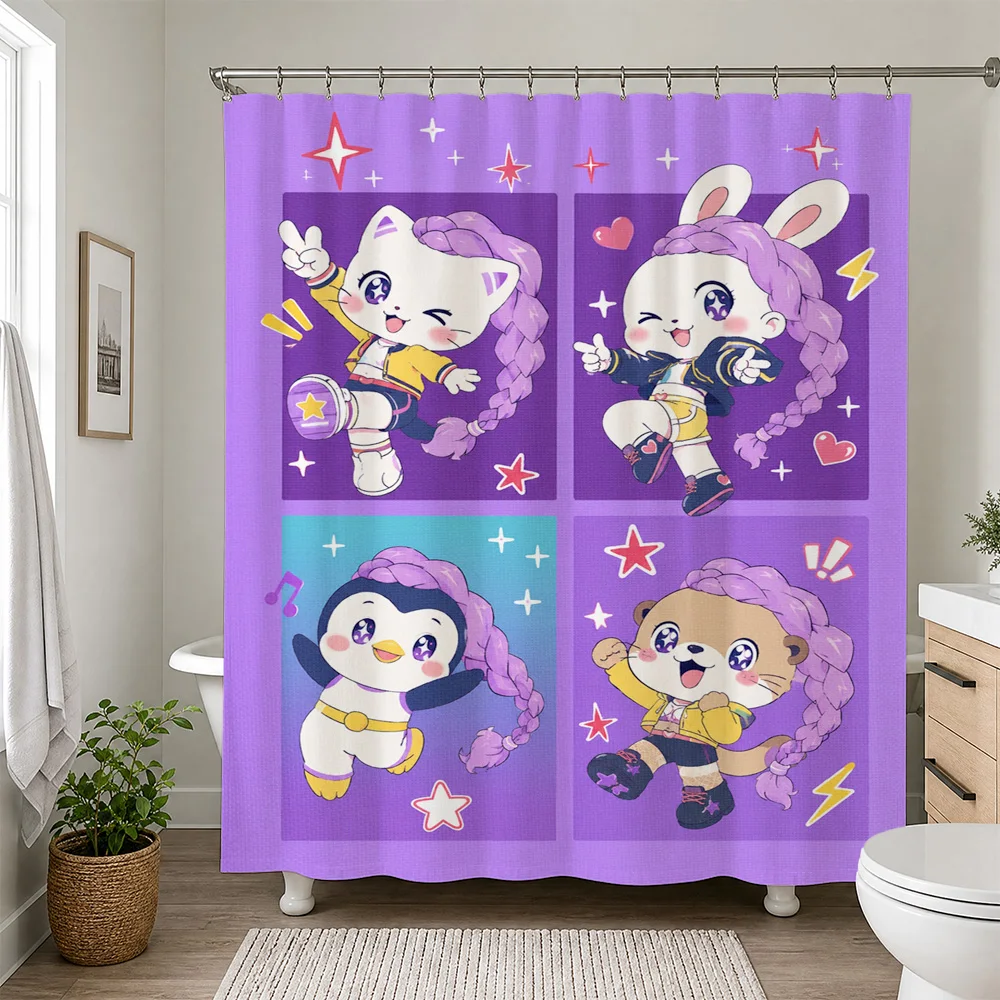 Cute Kawaii Cartoon Character Shower Curtain Bathroom Decor Fun Pop Art Anime Style Shower Curtain