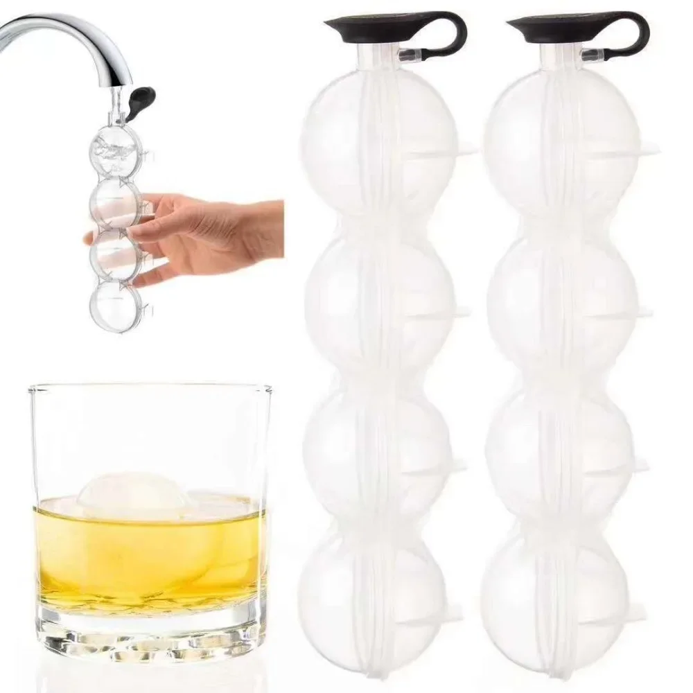 

4-hole Ice Puck Lattice Set Removable Lids Ice Ball Mold Kitchen Tools for Whiskey Cocktail Vodka Mould Bar Round Ice Cube Party