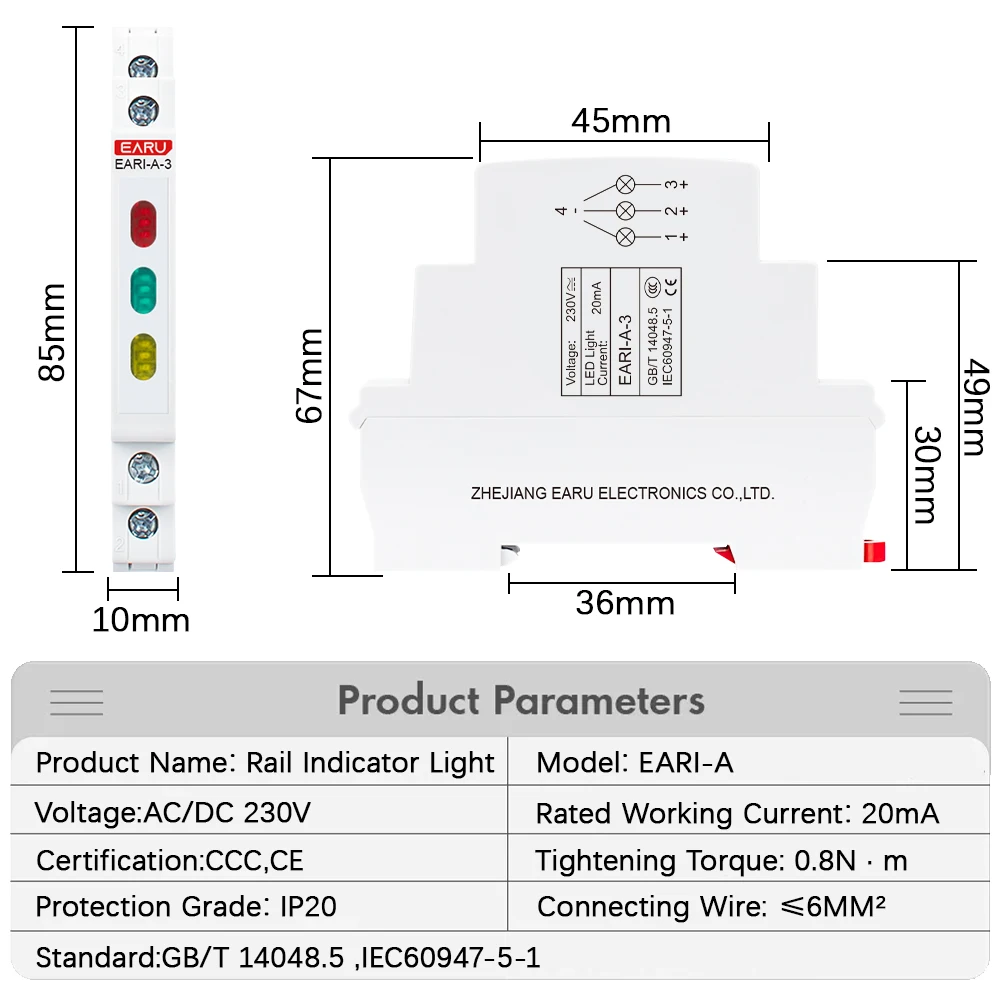 10/18 мм Рельсовый индикатор AC DC 220 В 230 В Светодиодный двухцветный сигнальный светильник Трехцветный индикатор 50/60 Гц Свет Красный Зеленый Синий