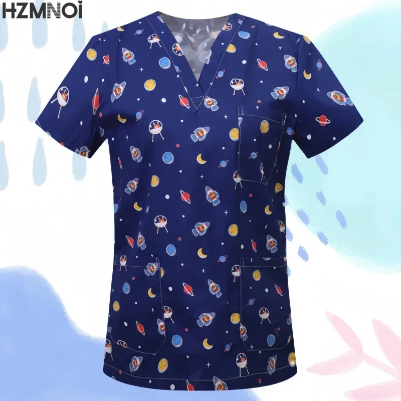 Nursing Scrubs Tops Women Working Uniform Blouse Short Sleeve V-neck Uniform Blusas Nursing Clothes Nurses Tunic Uniform