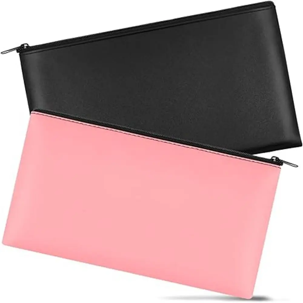 

Durable Zippered Pu Bill Bag PU Leather Small Compact Cash Deposit Bag 11 x 6 inches Money Holder Money Pouch Office Products