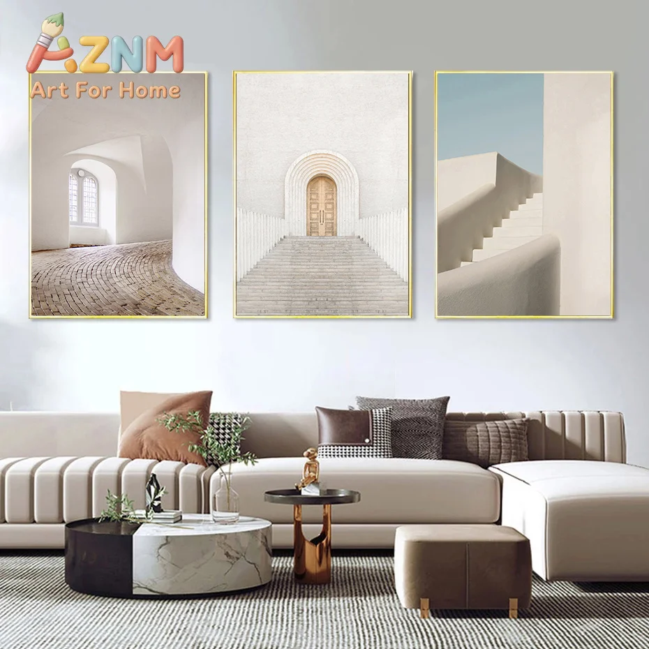 Neutral Beige Minimalist Boho Scandinavian Architecture Arch Olive Tree Poster Canvas Painting Print Wall Home Decoration