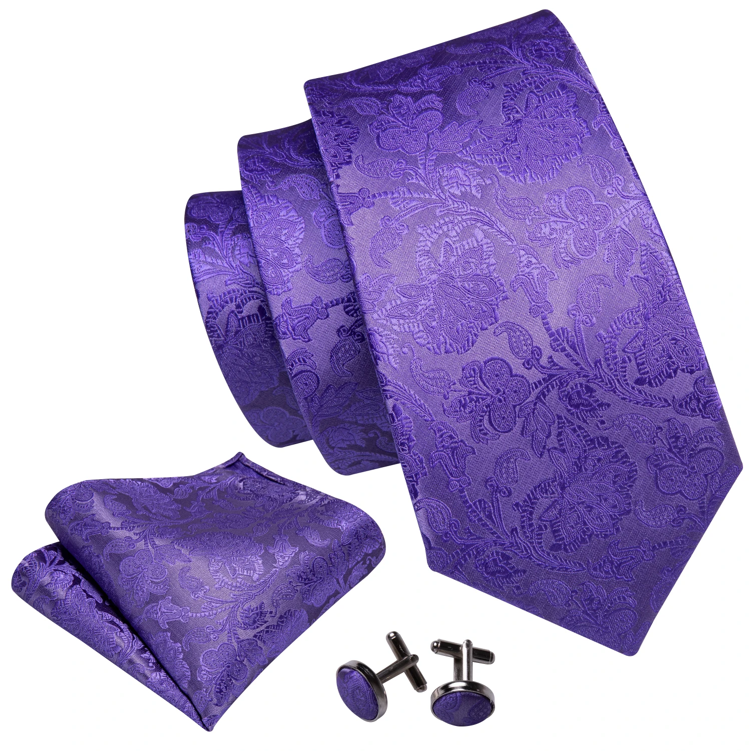 Fashion Silk Purple Solid Mens Wedding Tie Hanky Set Barry.Wang Designer Paisley Floral Neckties For Mens Gift Party Groom