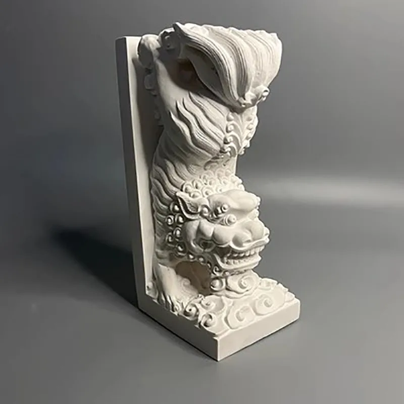 Chinese Stone Lion Kirin Vintage Bookstore Office Study, Desk Book Storage Home Decoration