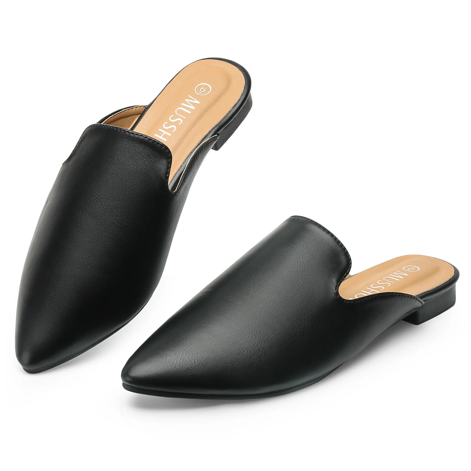 Casual Flat Summer Mules Slides Loafers Women Mule Pointed Toe Flat Slides 2024 Black Soft Leather Shoes Mules Slippers