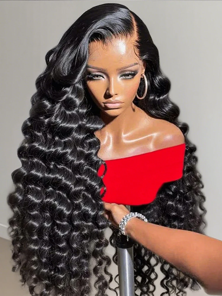 

40 46 дюймов 7x5 Бесклеевой парик Wear Go Deep Wave Бразильские человеческие волосы 13x6 Прозрачный парик фронта шнурка Предварительно выщипанный для чернокожих женщин