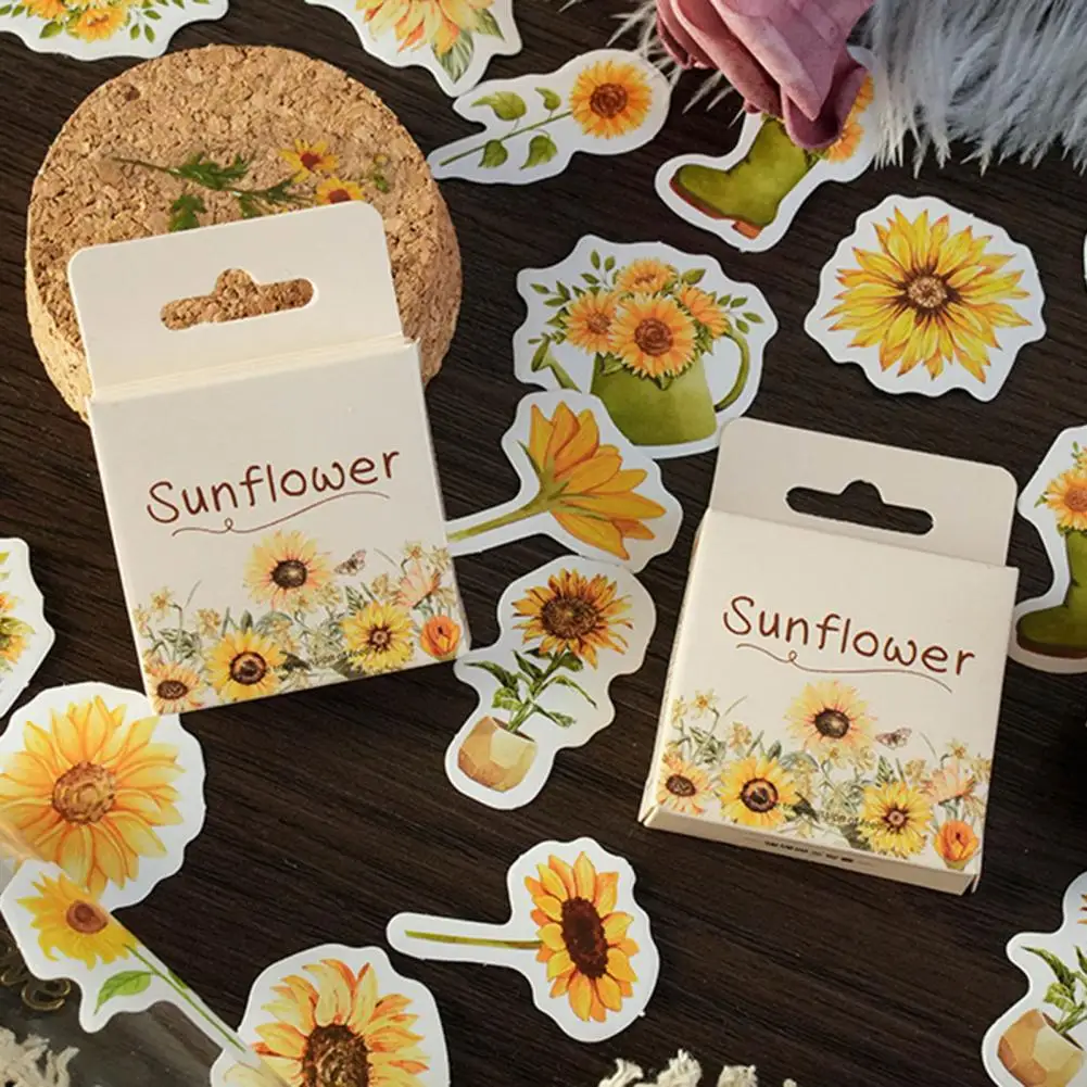 Portable 46Pcs Great Sunflower Stickers DIY Crafts Labels Stickers Cuttable Paper Sticker Waterproof   Home Supply