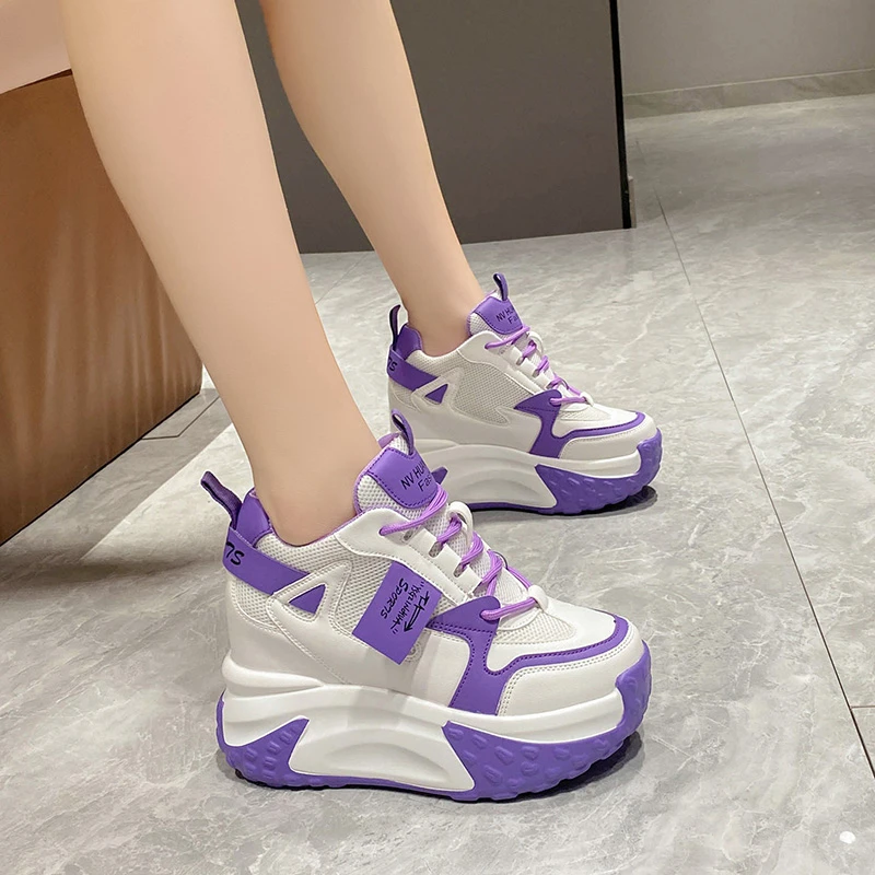 9.5CM Women High Platform Sneakers Autumn Breathable Chunky Non-slip Dad Casual Shoes Thick Sole Trainers Leather Sneakers Woman - view 4