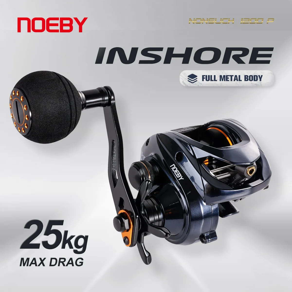 

Noeby 25kg Max Drag Inshore Baitcasting Fishing Reel Full Metal Body 6.31 Rear Ratio Big Game Saltwater Fishing Reels