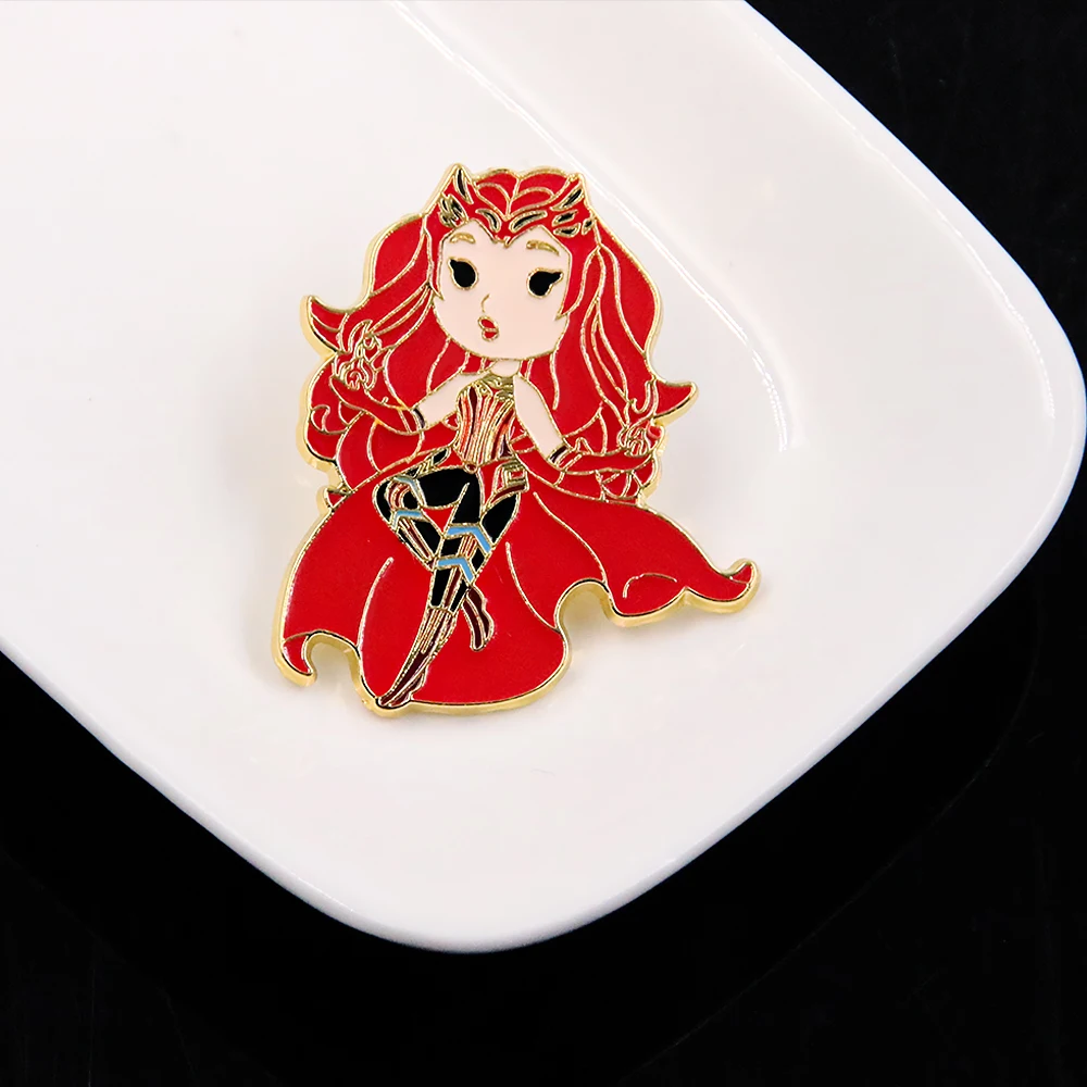 Red Wanda Pins Scarlet Movie Witch Enamel Brooch Cosplay Prop Alloy Maximoff Figure Pin For Backpack Clothes Accessories Gifts