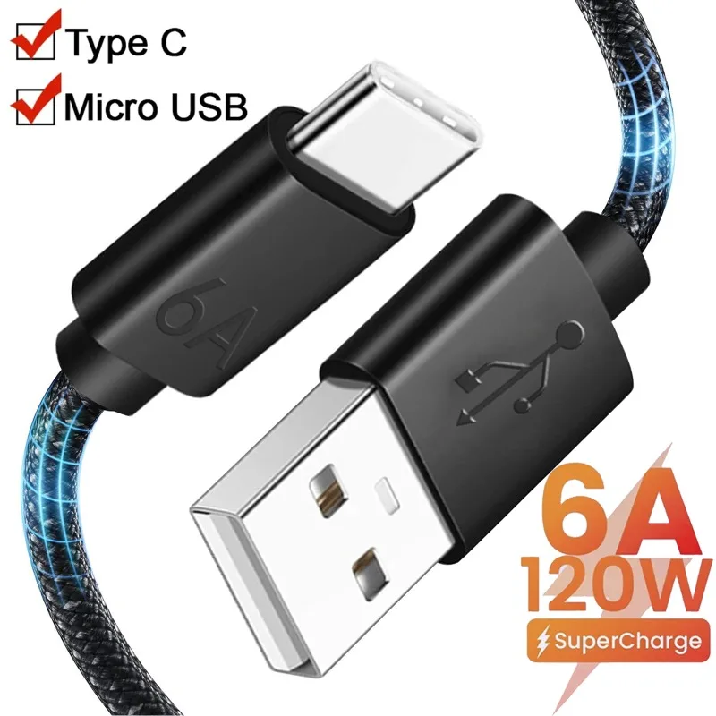 120W USB Type C Cable Super Fast Charging Micro USB Line Quick Charge USB C Cables Data Transfer Cord for Android Samsung Xiaomi